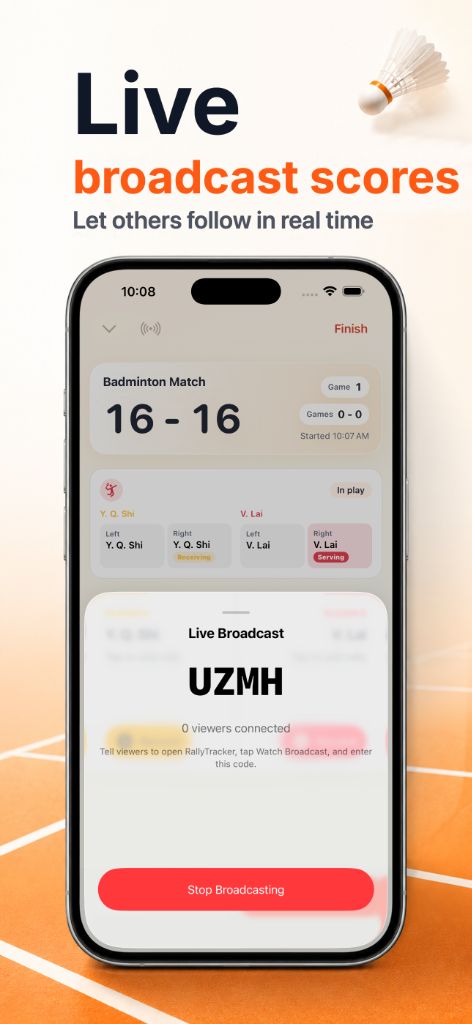 Live broadcast scores screen